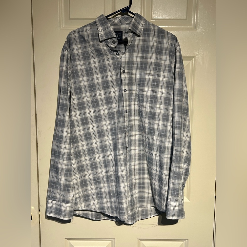 Johnnie-O Top Shelf Nall Shirt Mens Large Long Sleeve Button Wake Gray Plaid